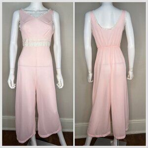 Vintage 1960s Pastel Pink Lingerie Jumpsuit, Pembrooke Size S Loungewear Pajamas
